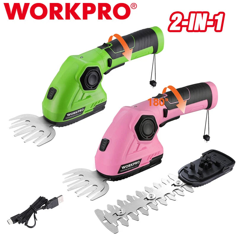 WORKPRO 2-IN-1 Cordless Trimmer Hedge Shears Electric Hedge Trimmer Grass Cutter