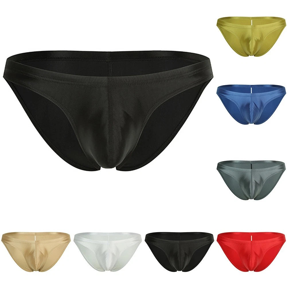 Mens Breathable Silk Briefs Underwear With Oil Shiny Glossy Fabric