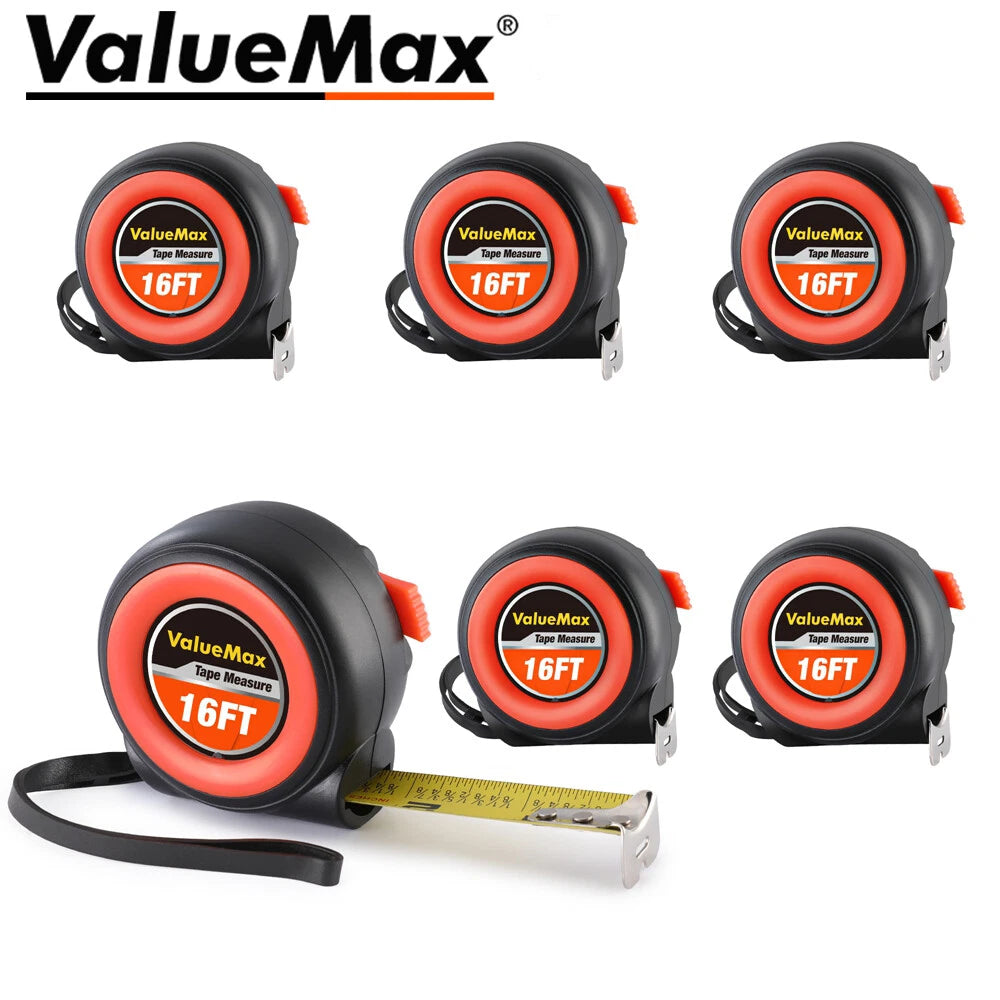 ValueMax 6PC Tape Measure 16FT Retractable Easy Read Measuring Tape Self-Locking