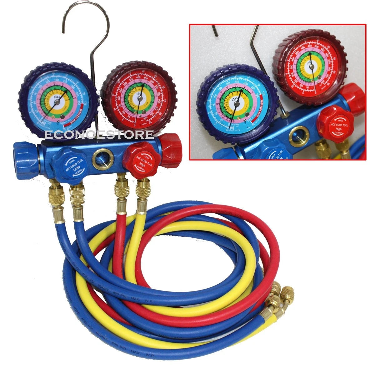 R134a R22 R12 R502 A/c Manifold Service Gauges Set + 60" Charging Hose