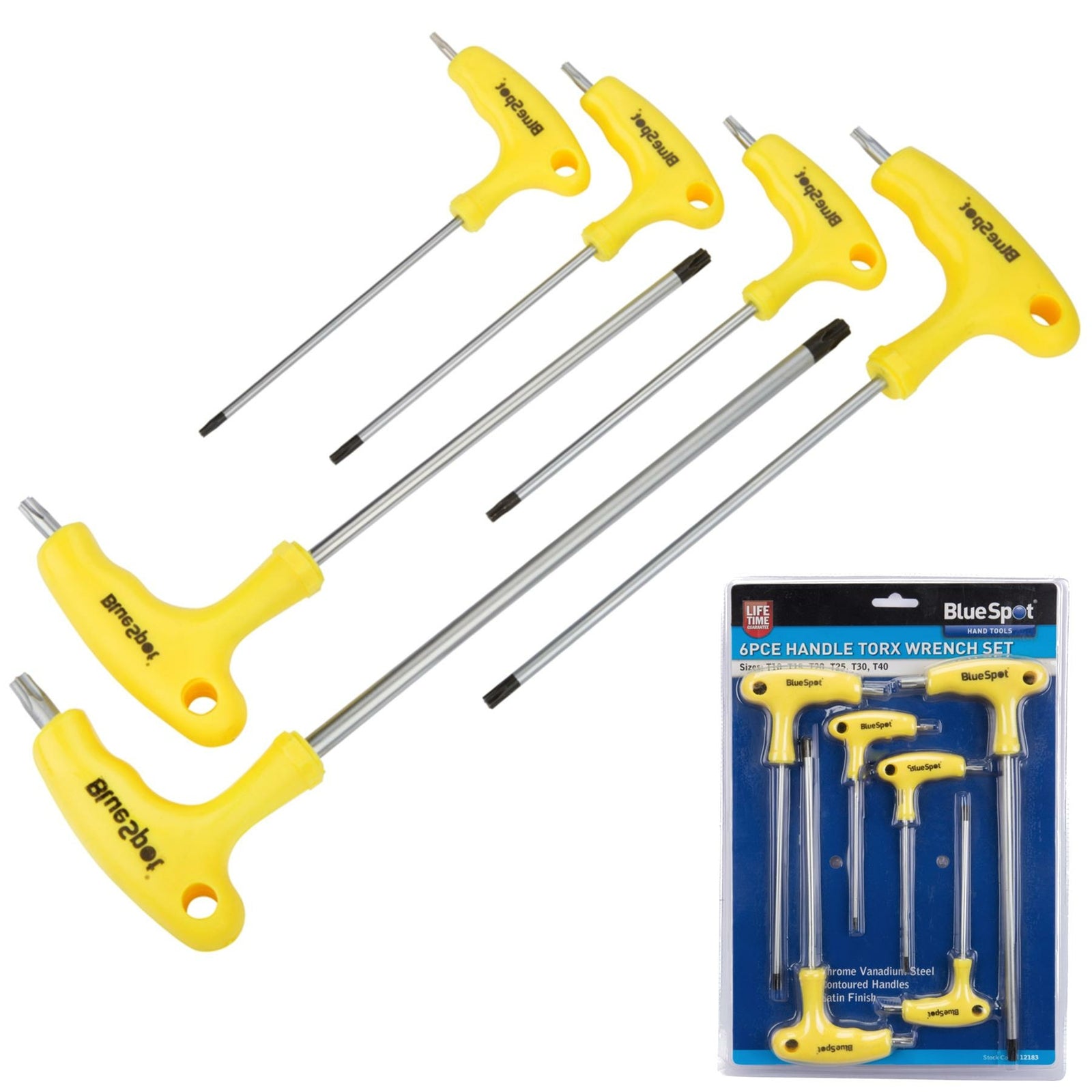 BlueSpot 6Pc Long Star Torx Allen Key Set Magnetic T10 - T40 T Handle Keys by BlueSpot