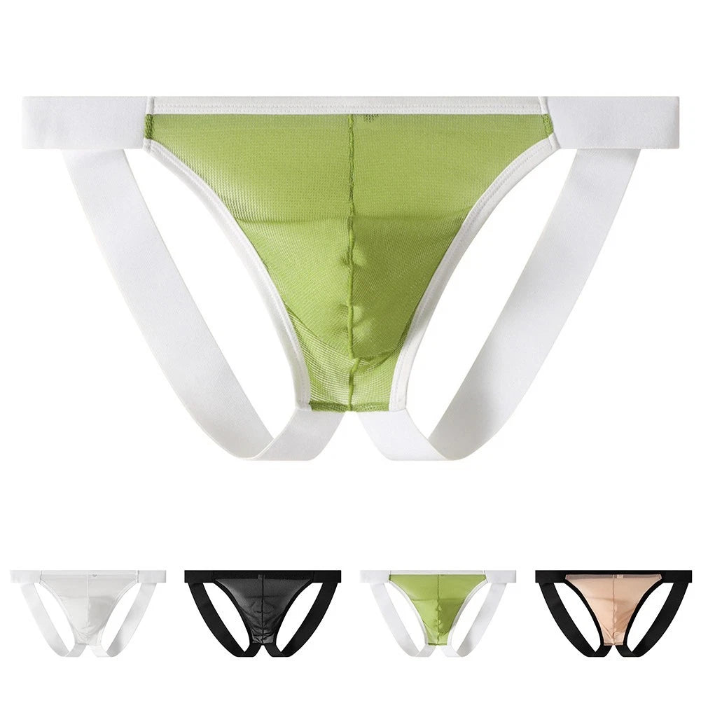 Mens Low Rise Translucent Mesh Thongs Underwear Open Butt Solid G