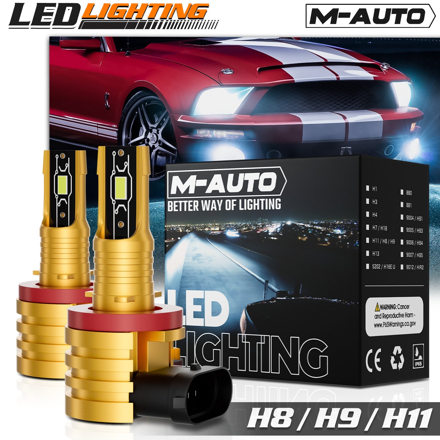 Pair H8 6500K White LED Headlight Bulb Kit