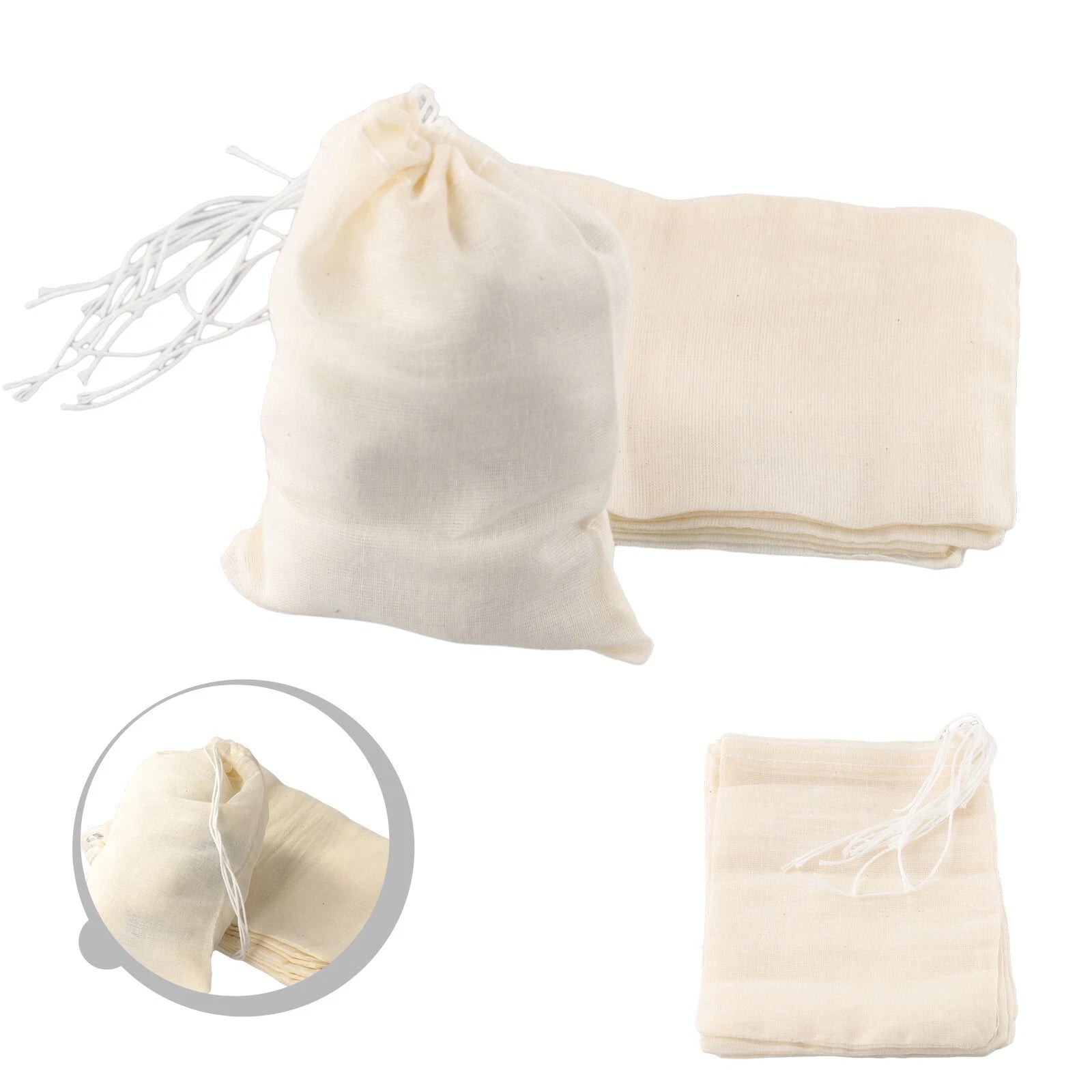 Set Cotton Muslin Drawstring Straining Bag For Spice Herb Bouquet