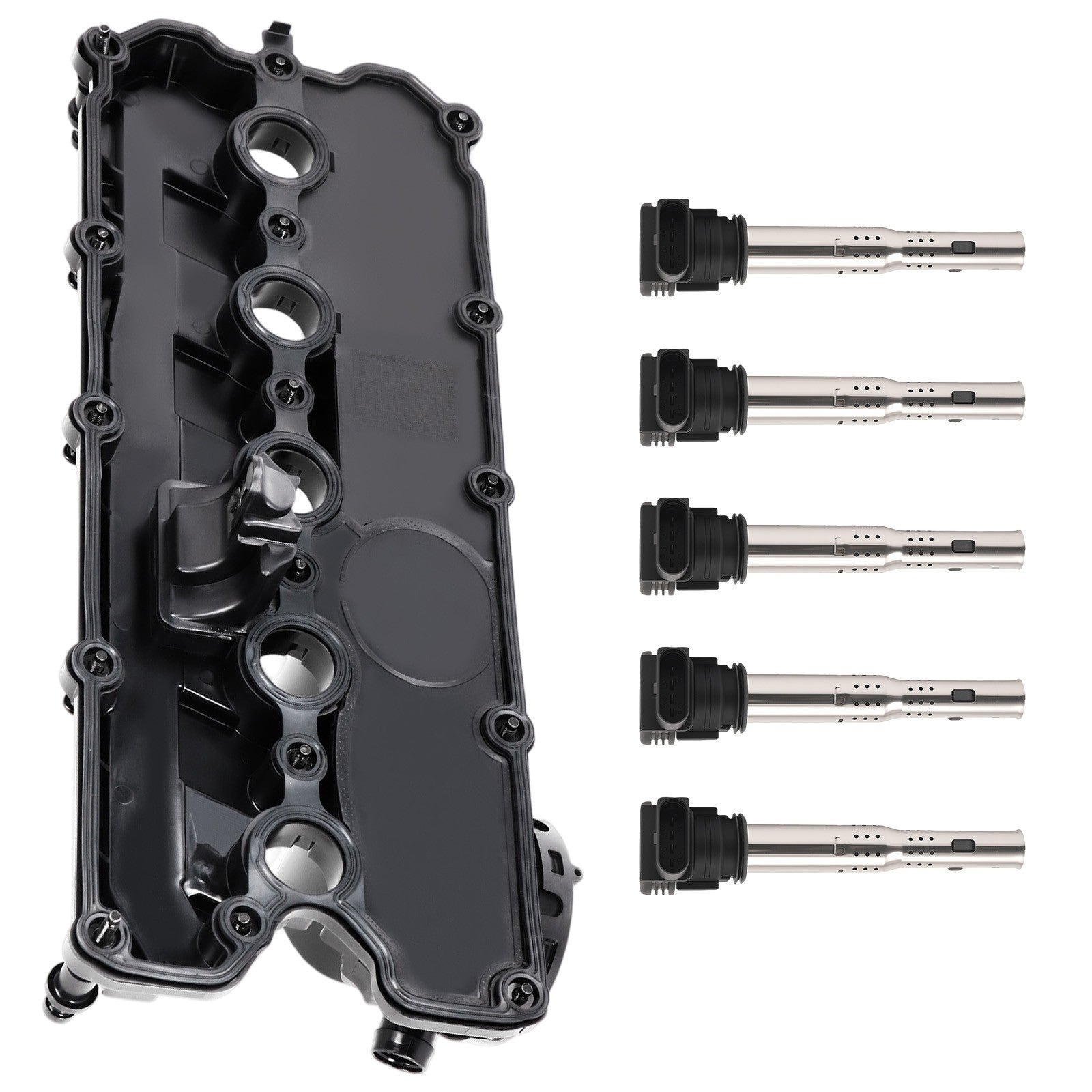 Valve Cover + 5 Ignition Coils For VW Jetta Beetle Golf Audi A3 A4 A5