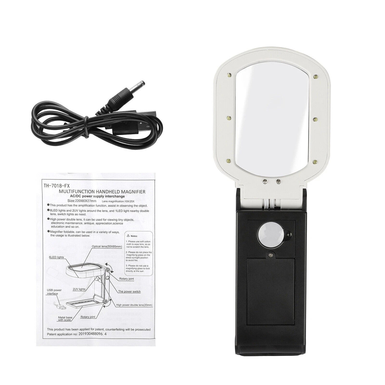 10x/25x Magnifying Glass With Usb Charger Cable Durable Replacement