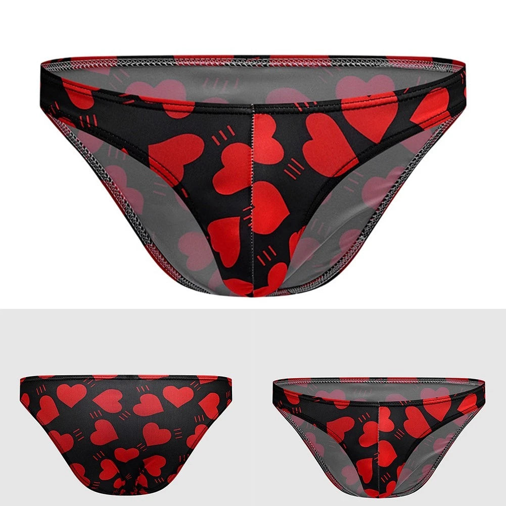 Men Mid Rise Breathable Underwear Briefs With Love Print And Bulge