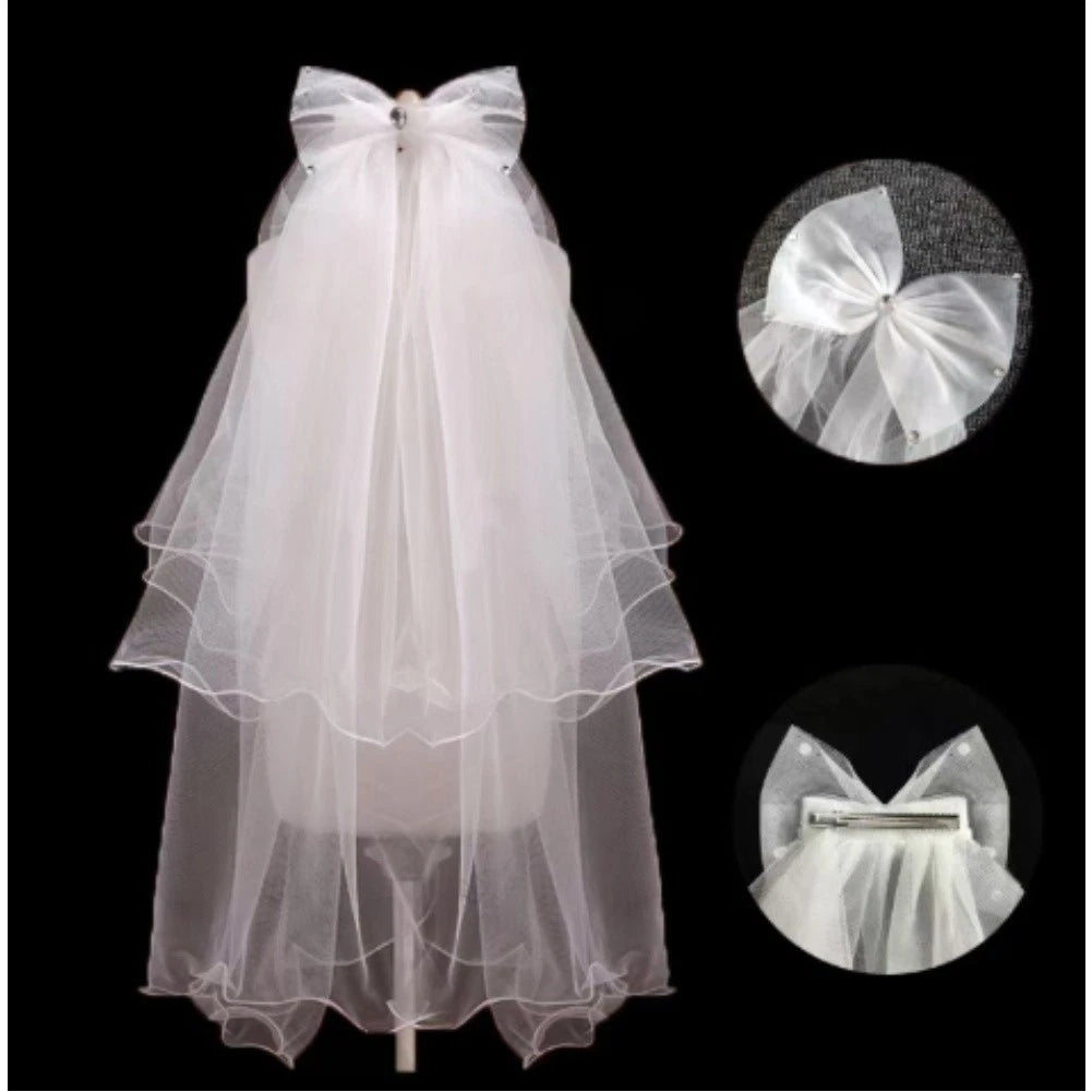 Bridal Headpiece White Fairy Design Double Layer With Bow Pearl Hair