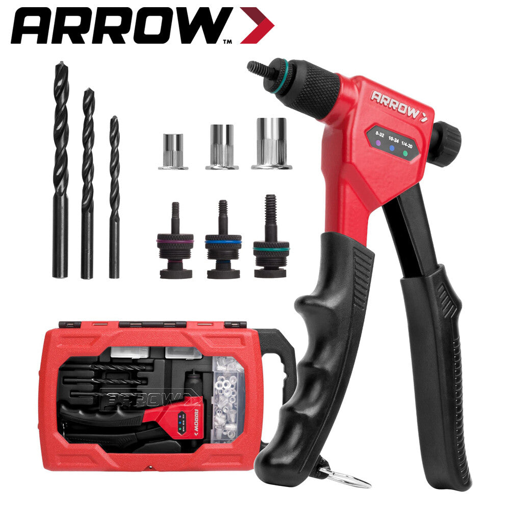 Arrow Rivet Nut Tool 8" Rivet Nut Gun Kit 75PCS Rivnuts 3PCS Drills