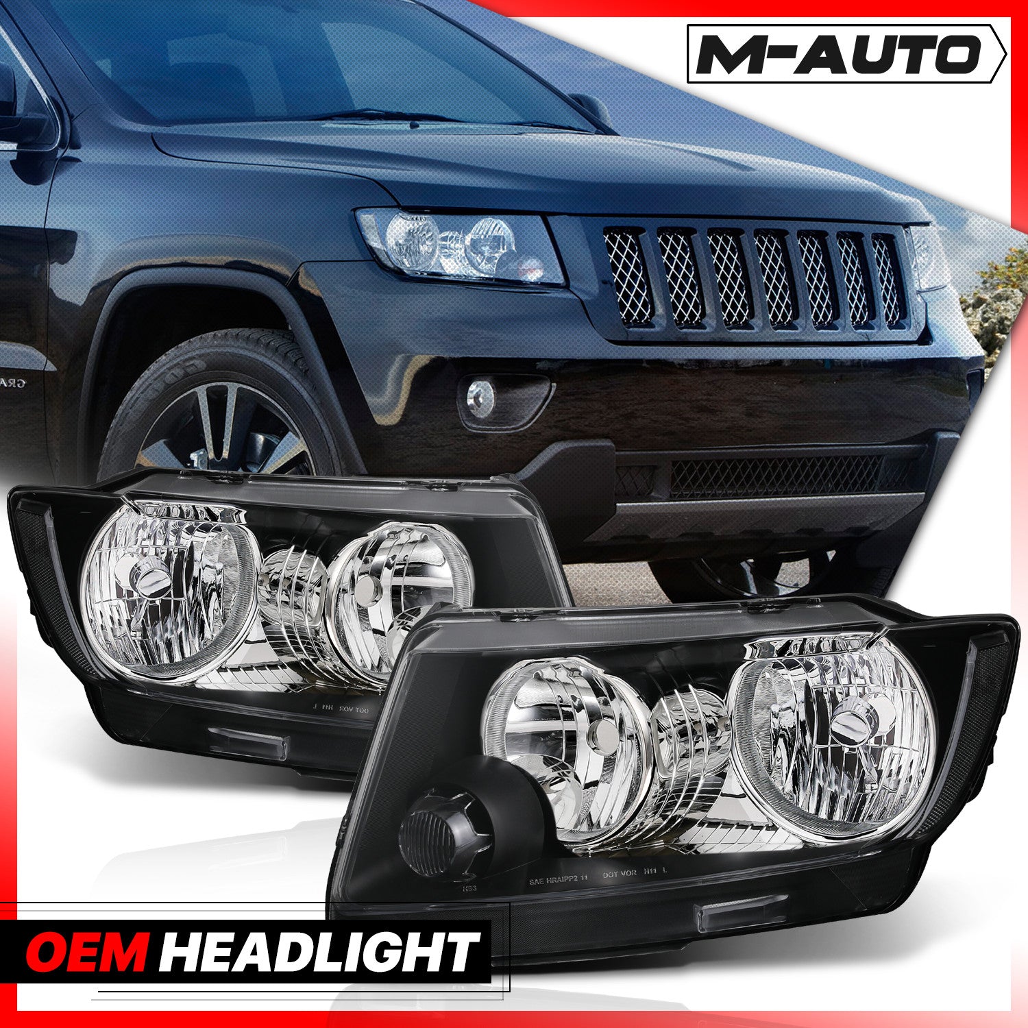 L+R Replacement Headlight for 2011-2013 Grand Cherokee