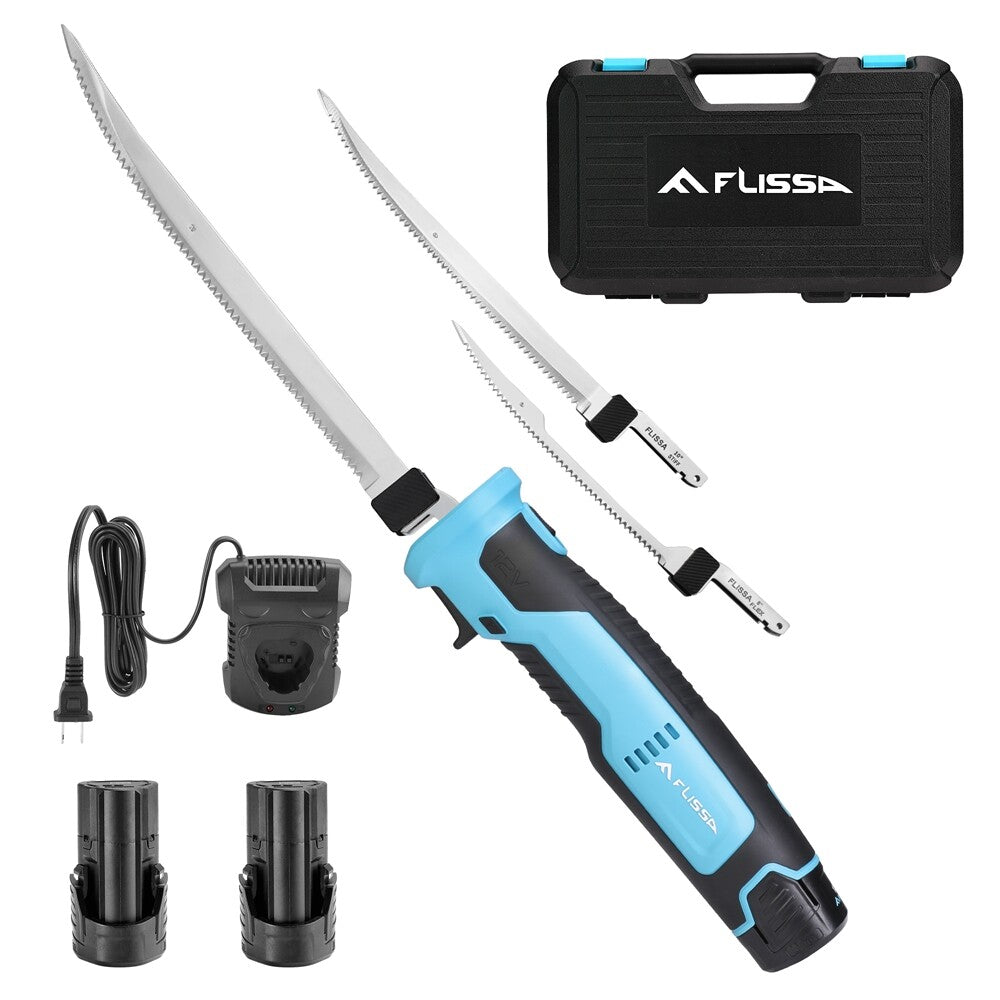 Flissa Cordless Electric Fillet Knife 2PCS Battery 8" 10" Stainless