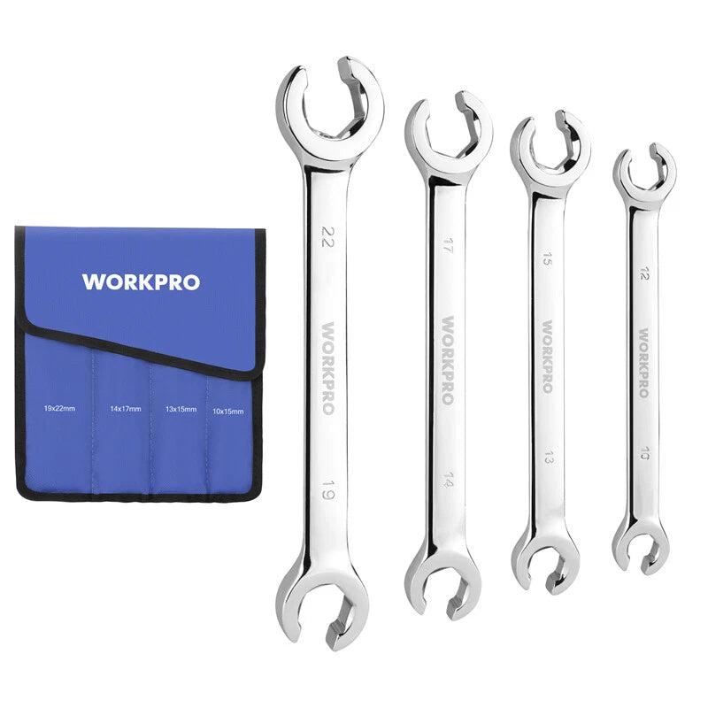 Workpro Flare Nut Wrench Set, 4-piece Metric 10-22mm Organizer Pouch