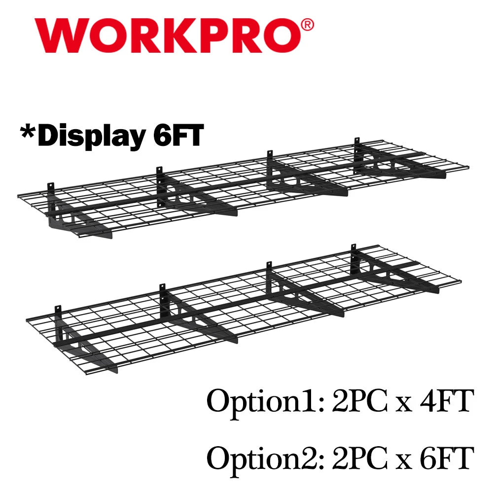 Workpro 2-pack 2 X 4ft/6ft Garage Wall Shelving Heavy Duty Wall