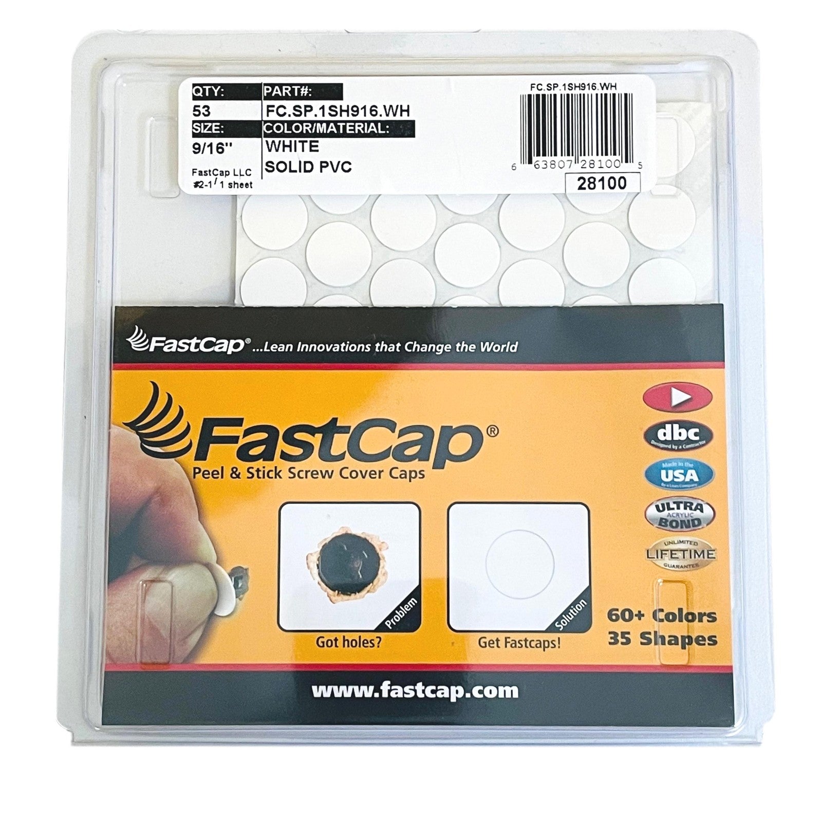 Fastcap Peel & Stick White Screw Cover Caps PVC 14mm (9/16") by Fastcap