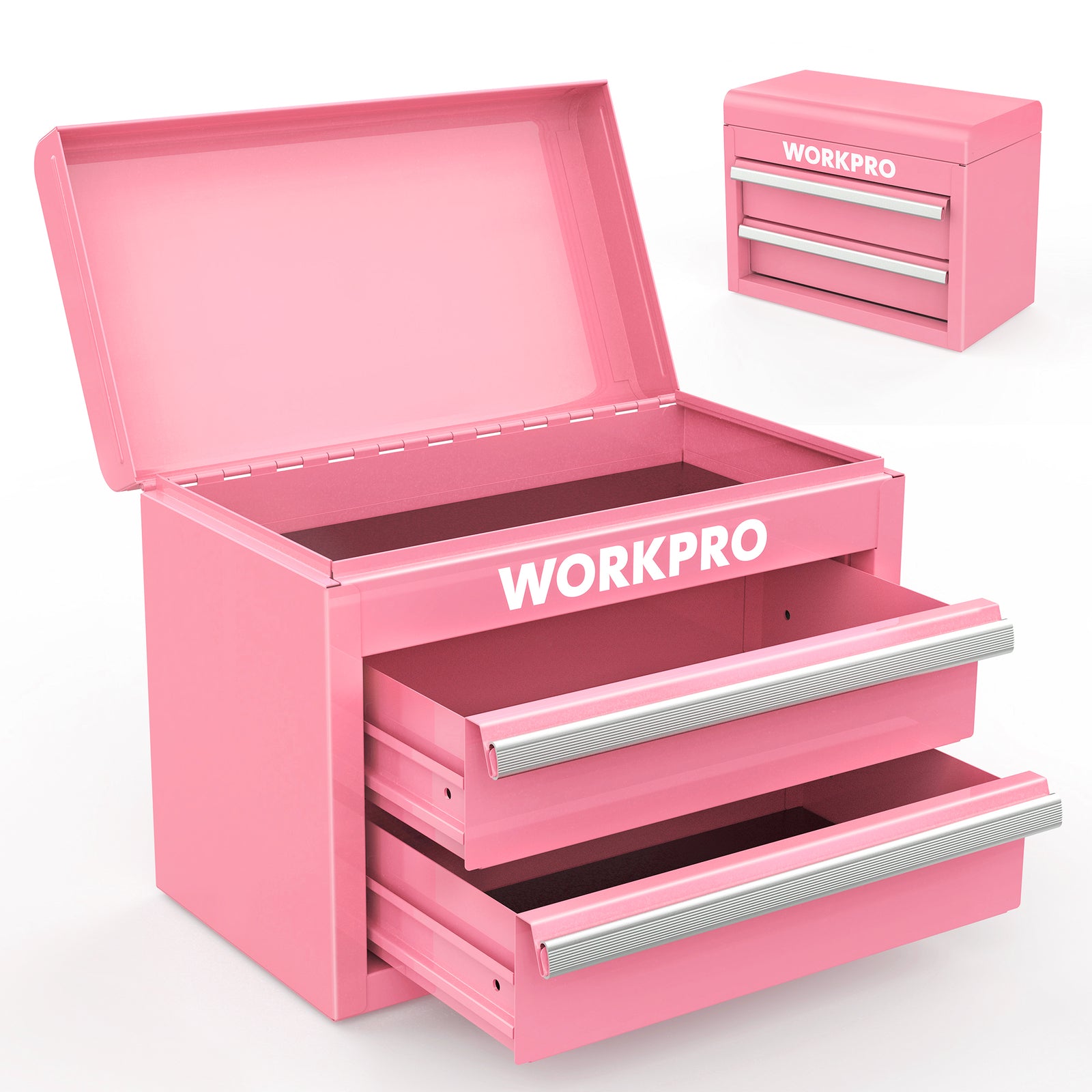 Mini Metal Tool Box w/2 Drawers&Top Storage, Small Tool Ches