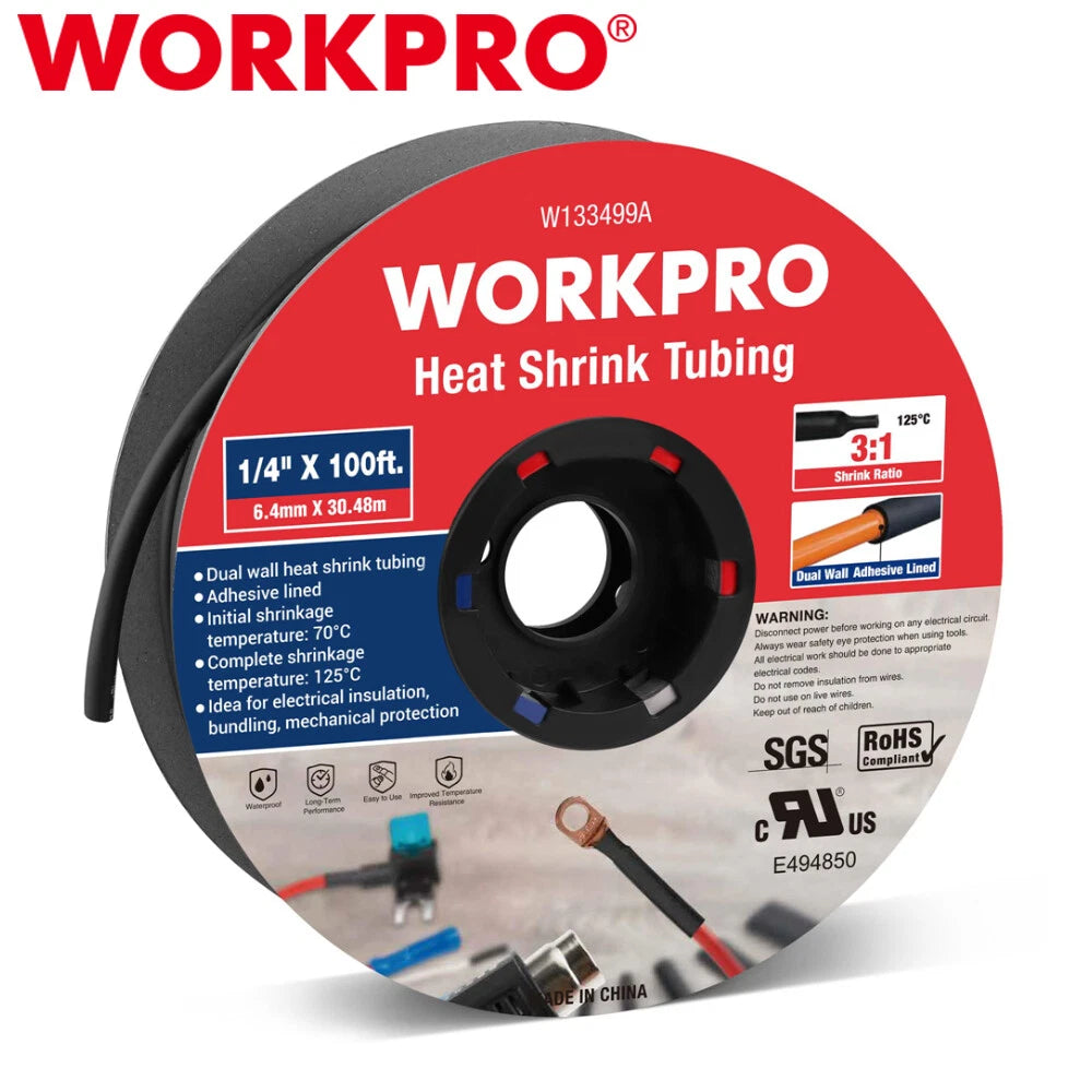 Workpro 100 Ft 1/4" Heat Shrink Tubing Dual Wall | Built Supply Co