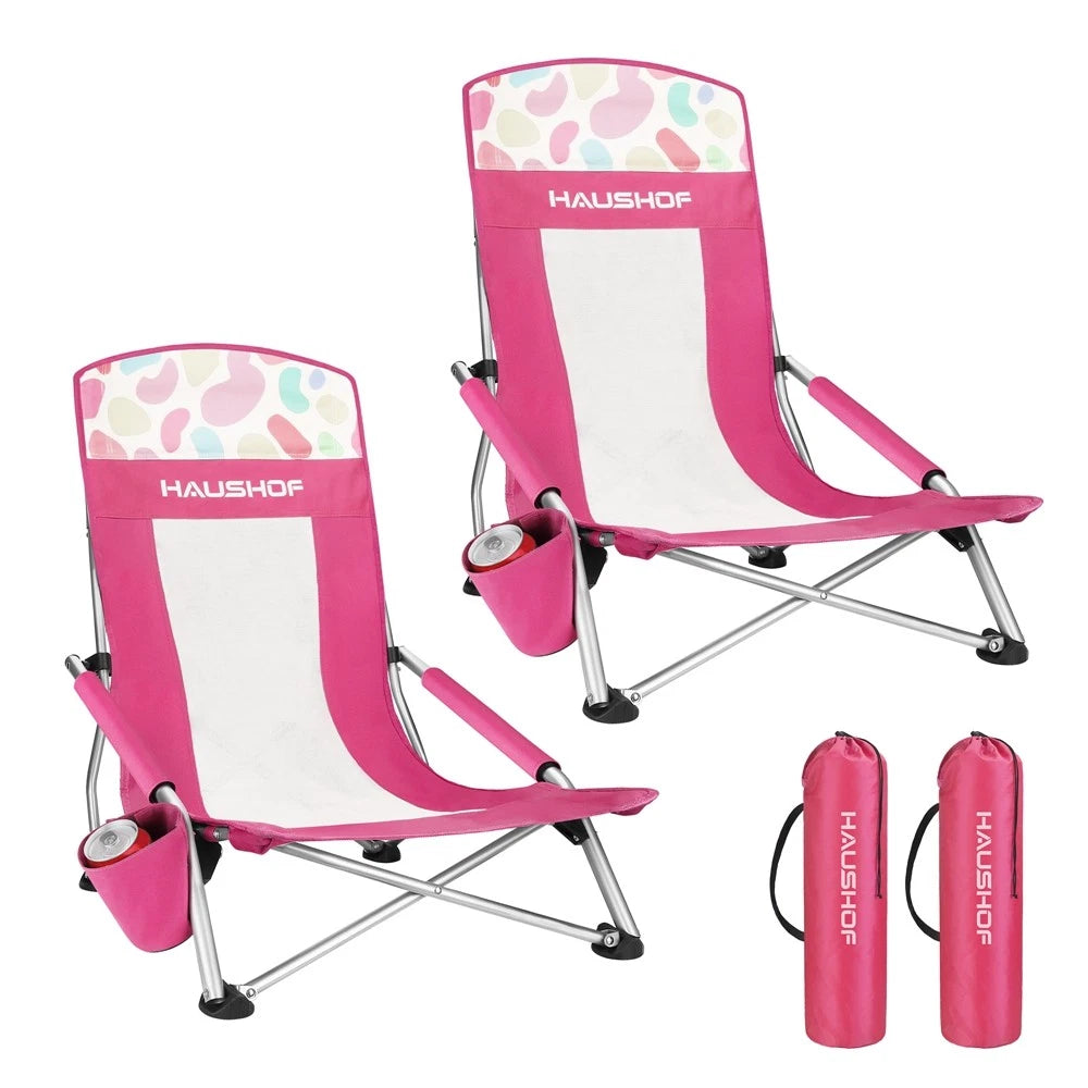 Haushof High Back Folding Beach Chair Mesh Back Lowseat Padded