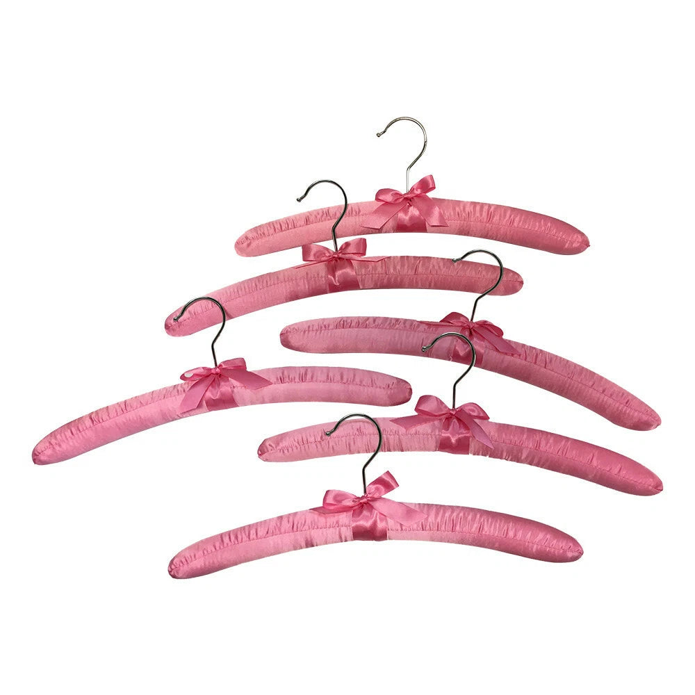 Set Of 15 Inch Length Pink Smooth Satin Padded Bridal Cloth Hangers