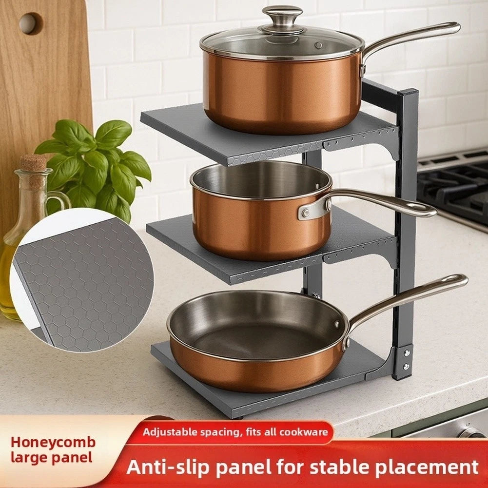 2-tier 3-tier Pot Organizer Rack Black Carbon Steel 28x22.5x40 Cm Size