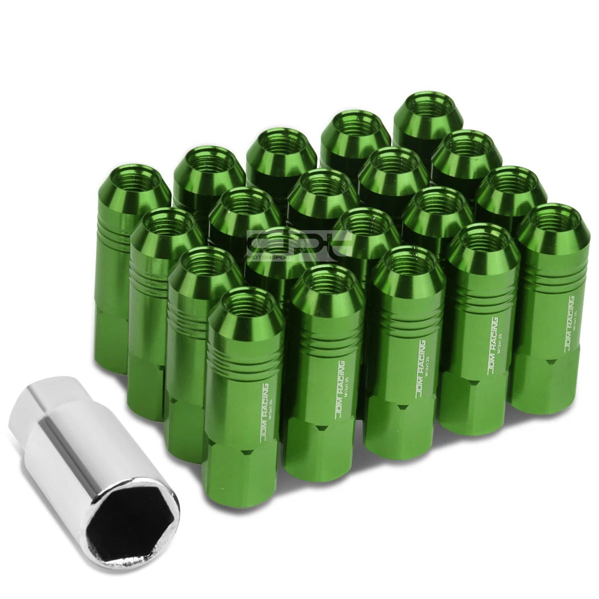 Open End M12x1.25 60mm Tall 20mm Od Green Aluminum Jdm Lug