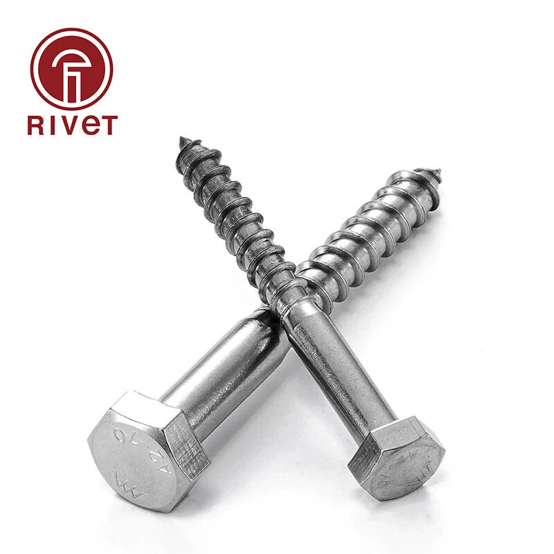 DIN571 304 Stainless Steel Hexagon Head Wood Screws M6 M8 M10 M12
