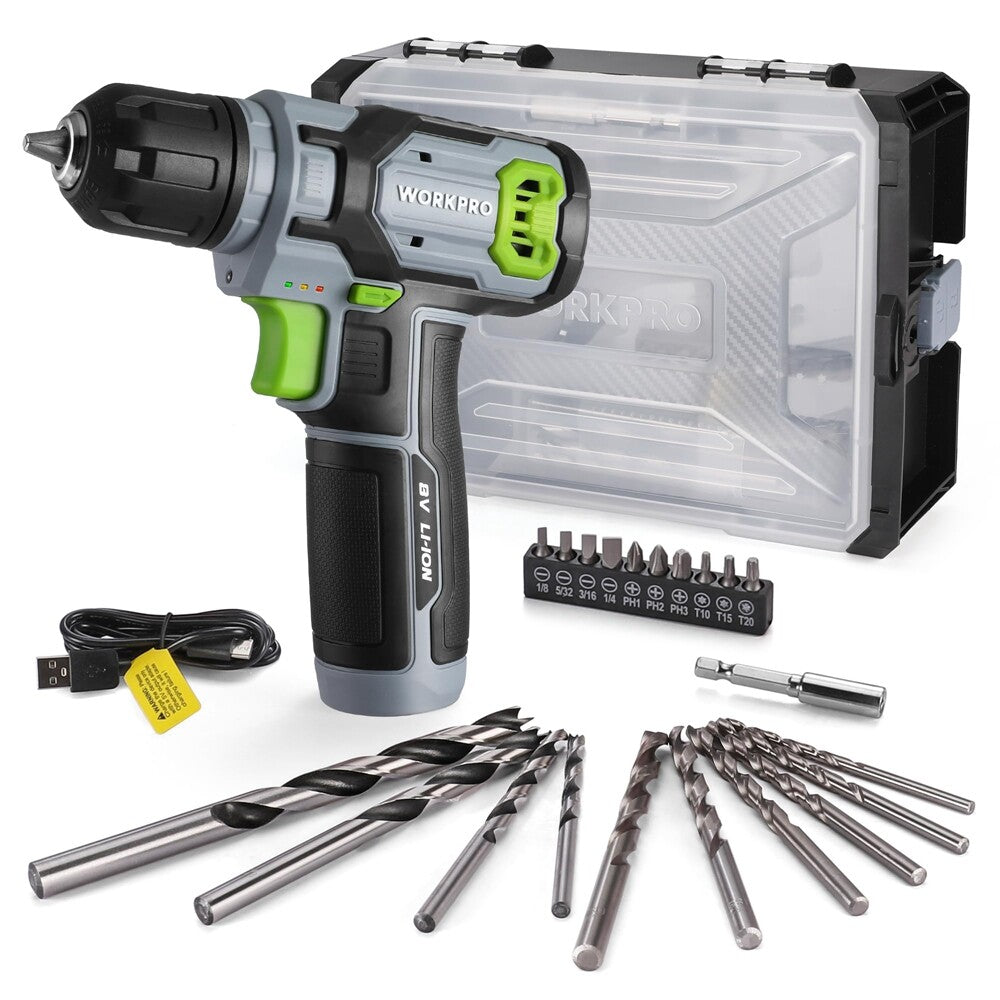 WORKPRO Cordless Power Drill Set 8V Drill Driver 2.0Ah Electric