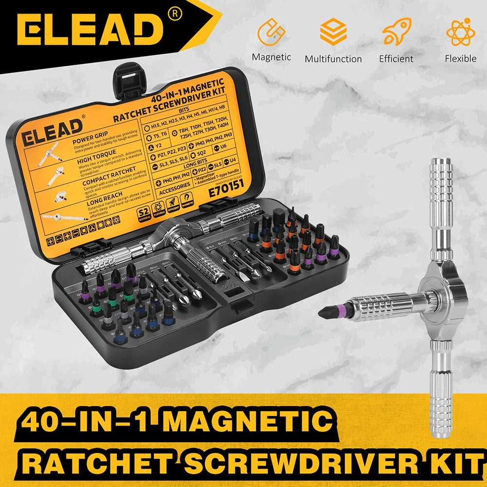 40 In 1 Magnetic Ratchet Screwdriver Set Multi Bit | Built Supply Co