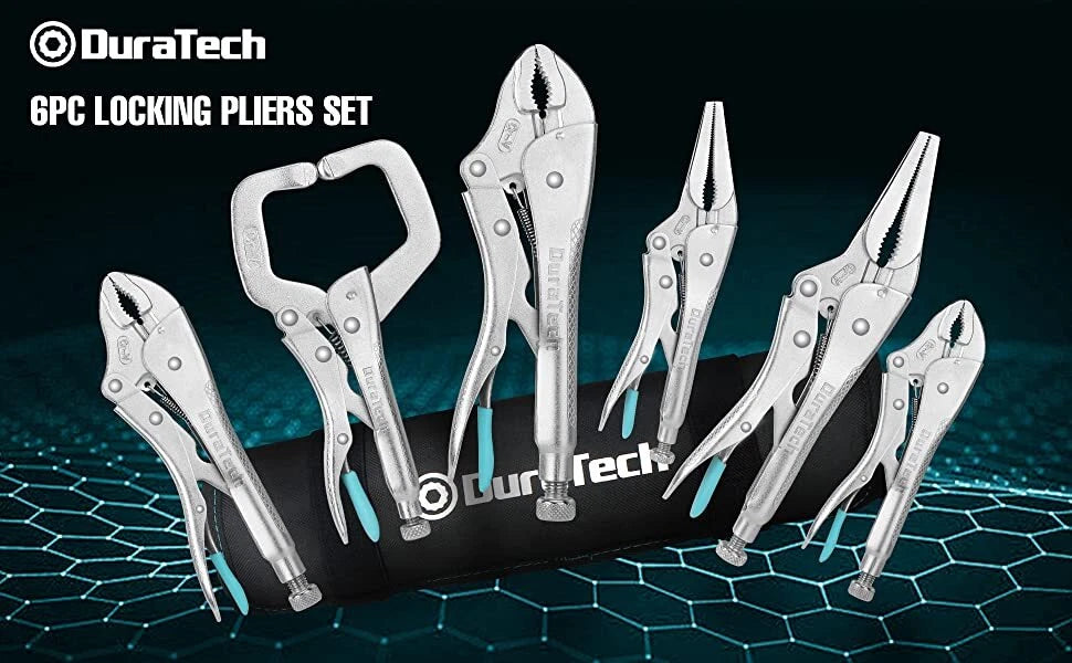 Duratech Locking Pliers Set Chrome Vanadium Steel Oxford Rolling Pouch