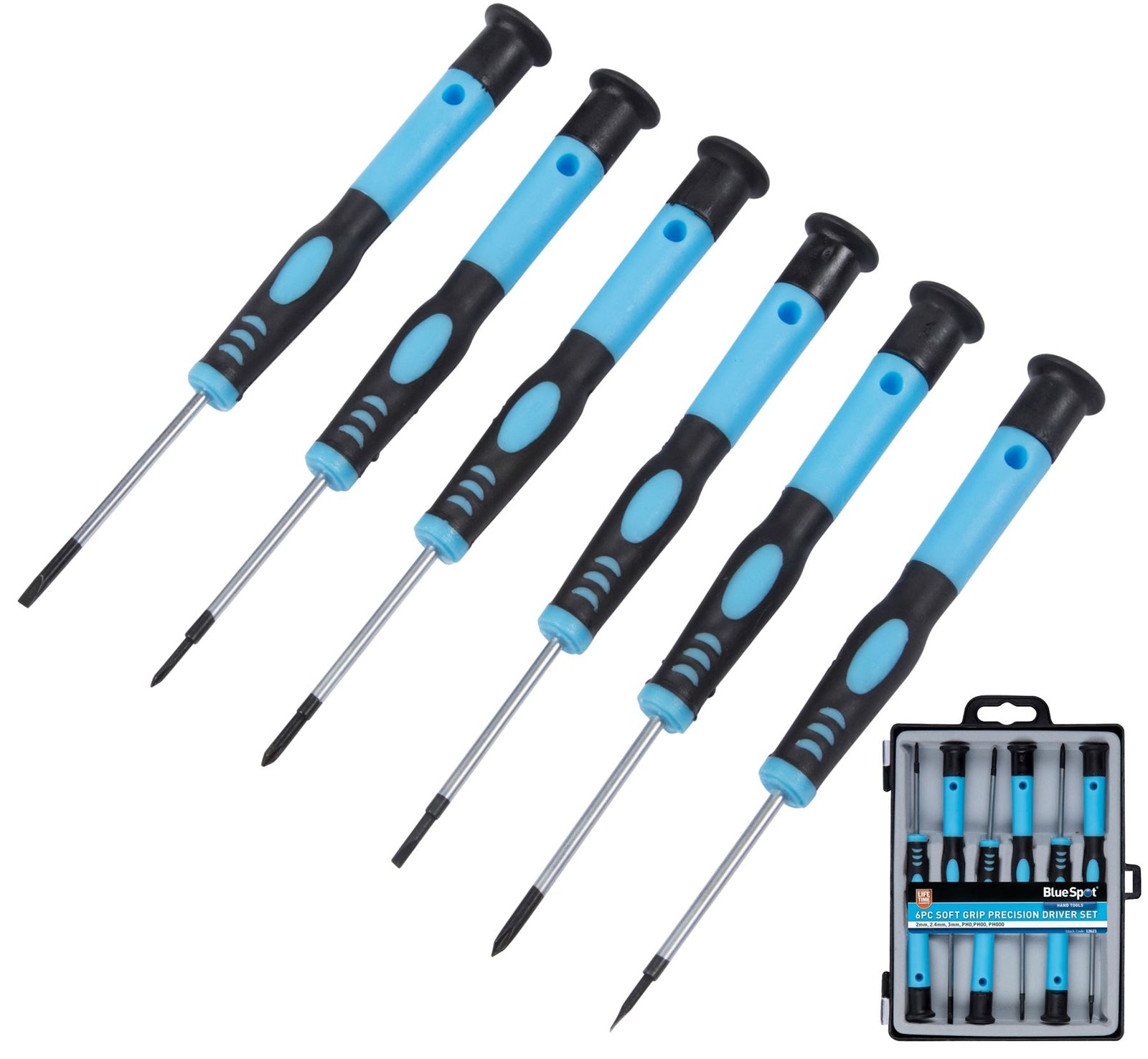 BlueSpot 6pc Precision Screwdriver Set Magnetic Tips PC Repair Phillips Slotted 