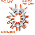 PONY 10-PIECE 4-inch 6-inch Heavy Duty Metal Spring Clamps Set 2" 1" Jaw opening