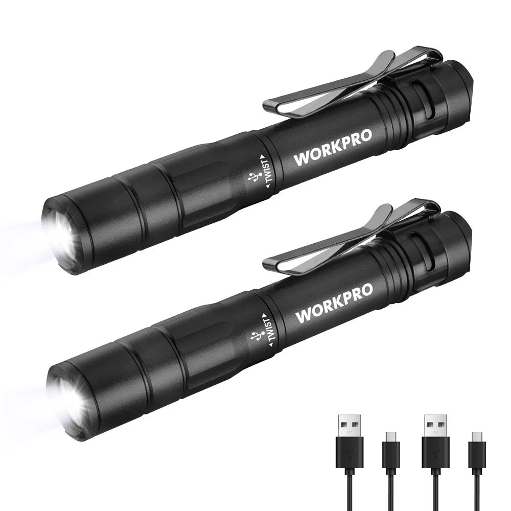 Mini Rechargeable Pen Light Flashlight 2 Packs Pocket Flashlight 2 X