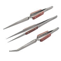 Set Of 3 Fiber Grip Tweezers Cross Locking & Straight Soldering