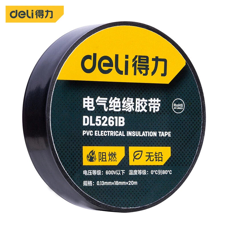 Deli 0.13mm×18mm×20<wbr/>m Insulating Tape Black