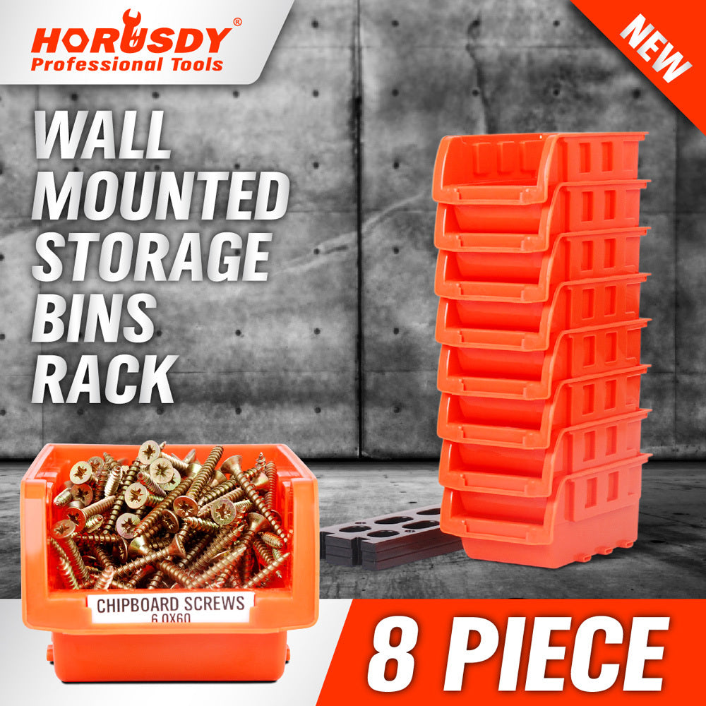 8 Bin Wall Mounted Parts Rack Stackable Bins Home Organize Tool Boxes