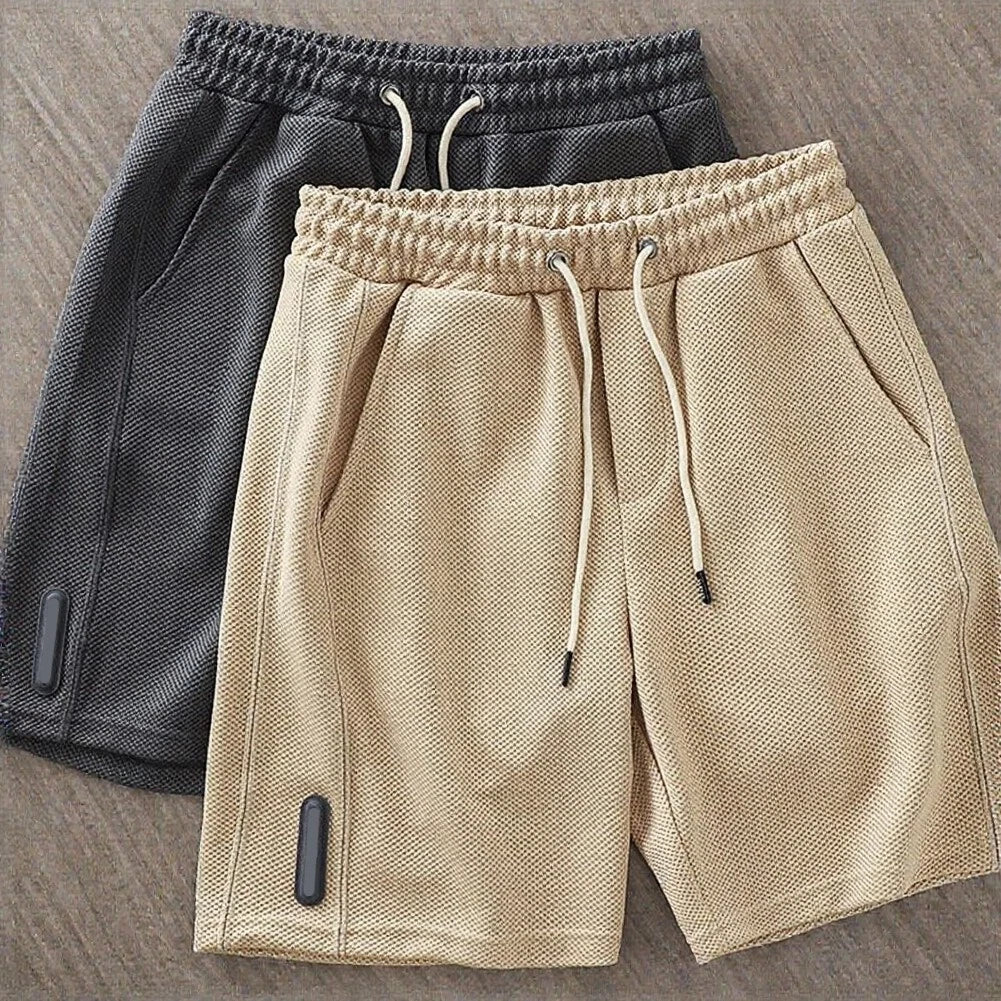 Men's Casual Waffle Short Pants Summer Breathable Elastic Waist
