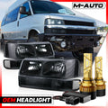 Black[HEADLIGHT+6500K LED BULB w/FAN]Clear Corner Light