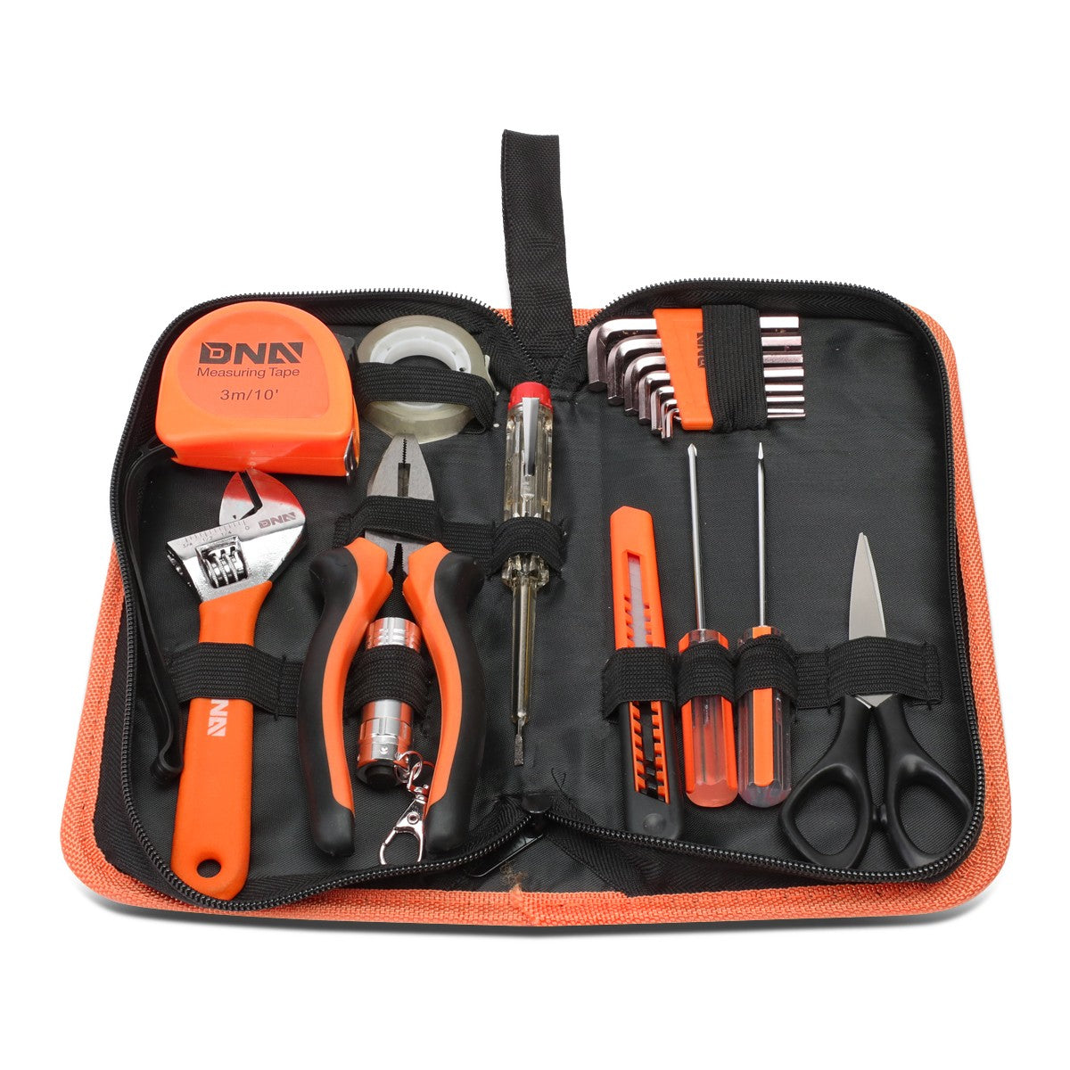 18 Pc Home/indoor Repair Handy Tool Set Wrench Plier Mini Led Flash