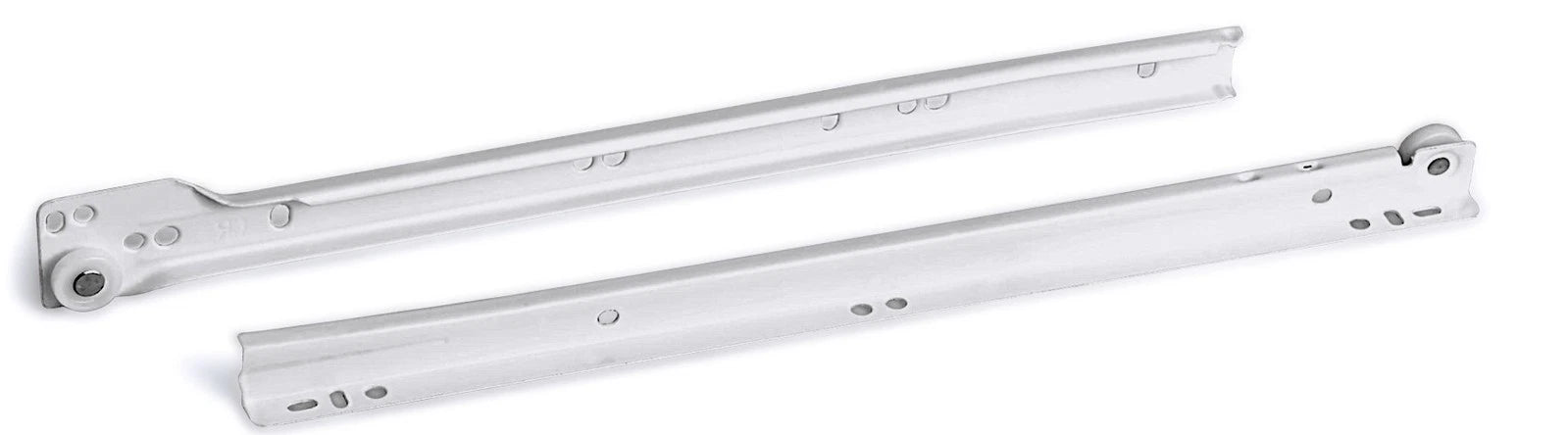 White 12" Epoxy Coated Euro Roller Drawer Slides 3/4 Extension, 55lb