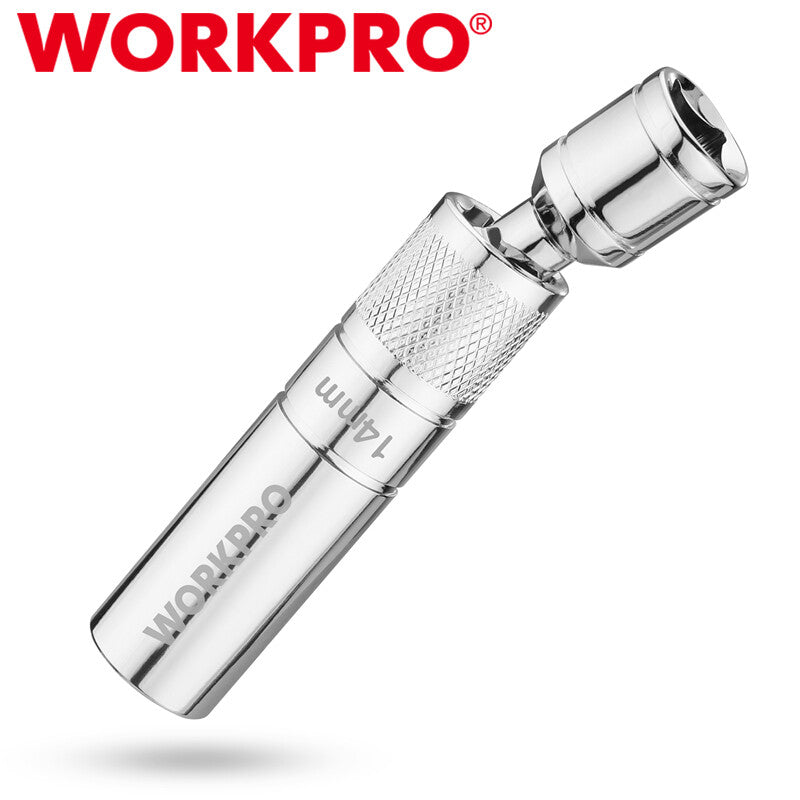 WORKPRO 14mm Magnetic Swivel Spark Plug Socket 3/8 Inch Drive