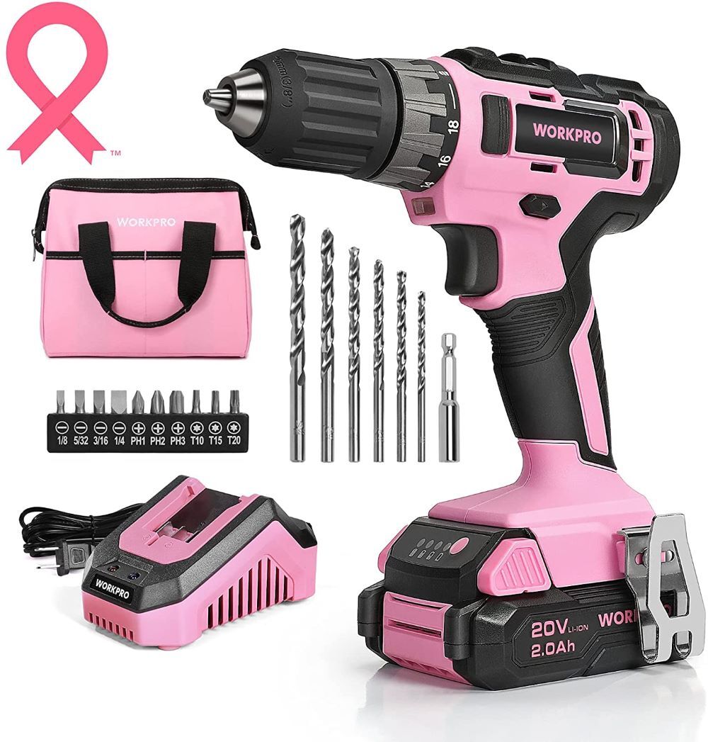 WORKPRO 20V Pink Cordless Drill Driver Set by WORKPRO