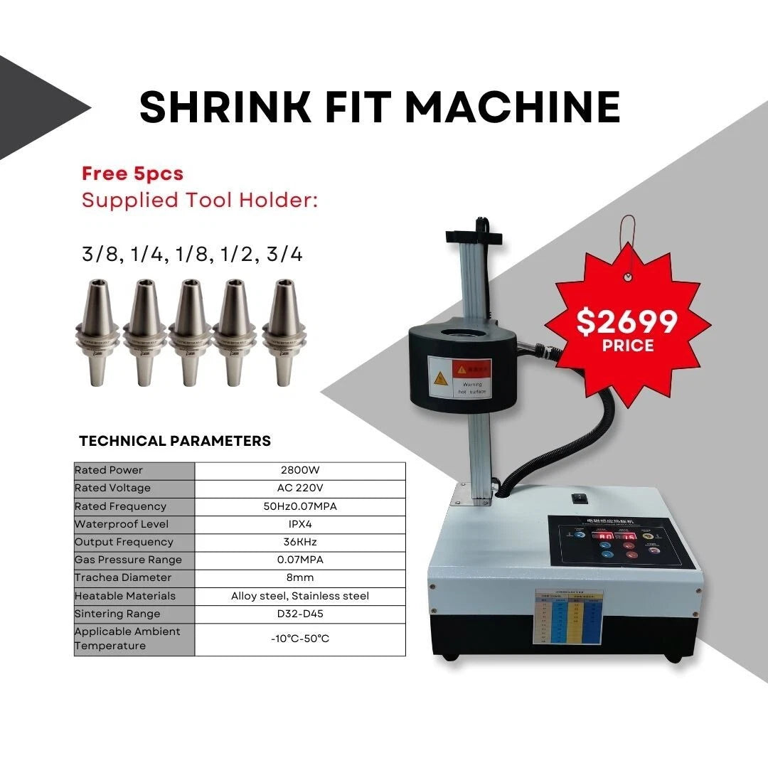 iCarbide Power Clamp Shrink FIt Machine With 5Pc CAT40 1/8 ,3/8,1/2,1/4,3<wbr/>/16 Kit