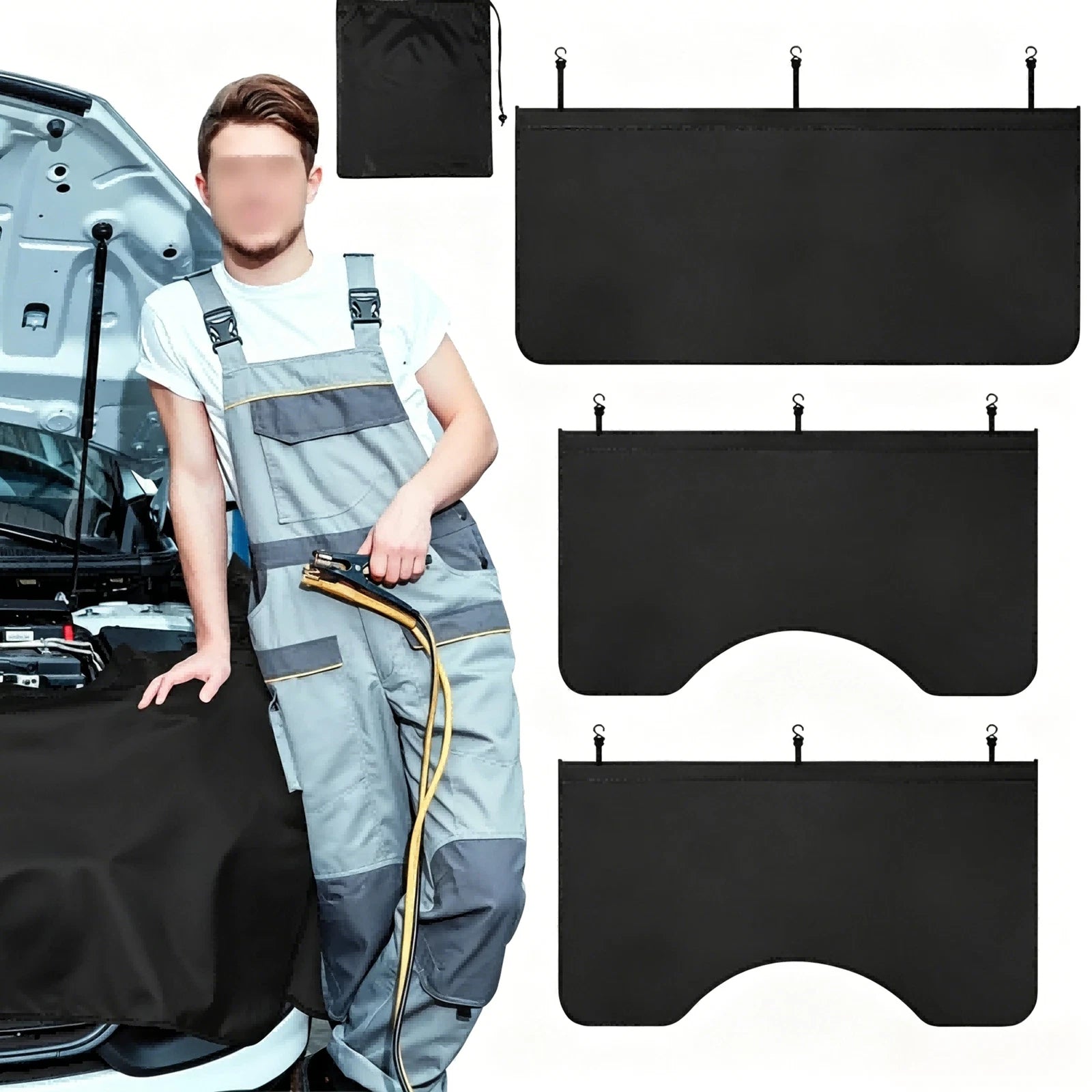 Black Fender Cover Mat Set Water Resistant For Car Maintenance