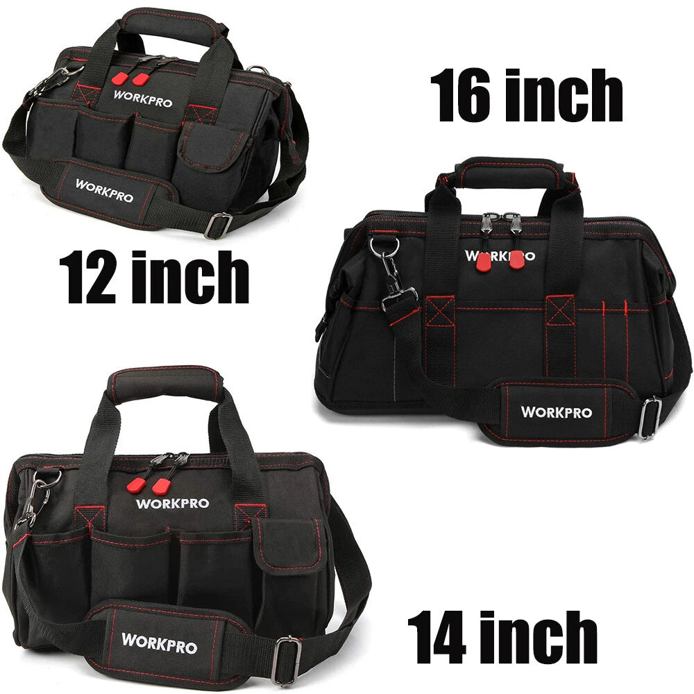 Workpro 12"/14"/16" Close Top Wide Mouth Tool Storage Bag Rubber Base