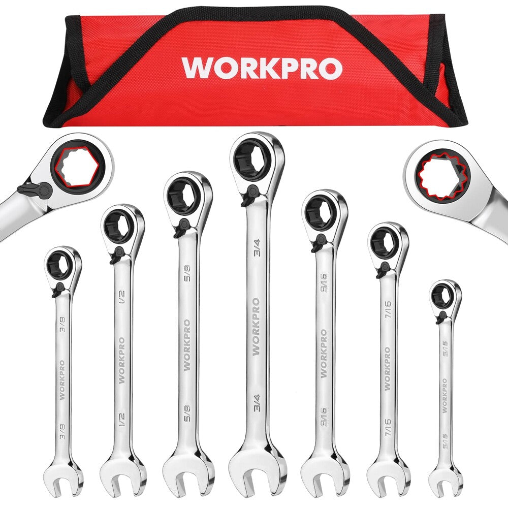 Workpro 3-in-1 Reversible Ratchet Wrench Set 7PC Sae 5/16-3/4" 6pt