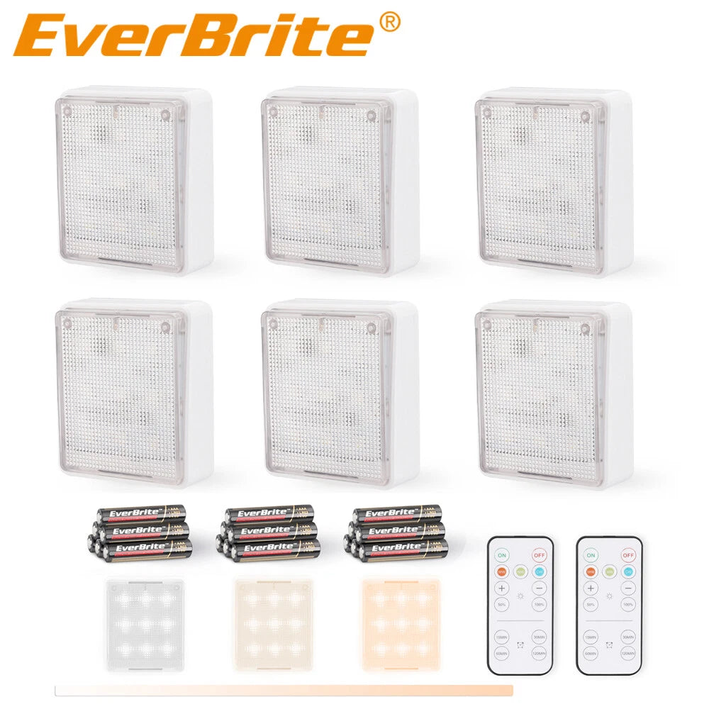 Everbrite 6 Packs Led Closet Lights Tap Lights Remote Control Warm &