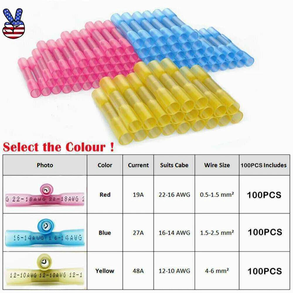 Assorted Heat Shrink Wire Butt Connectors Crimp Terminal Kit