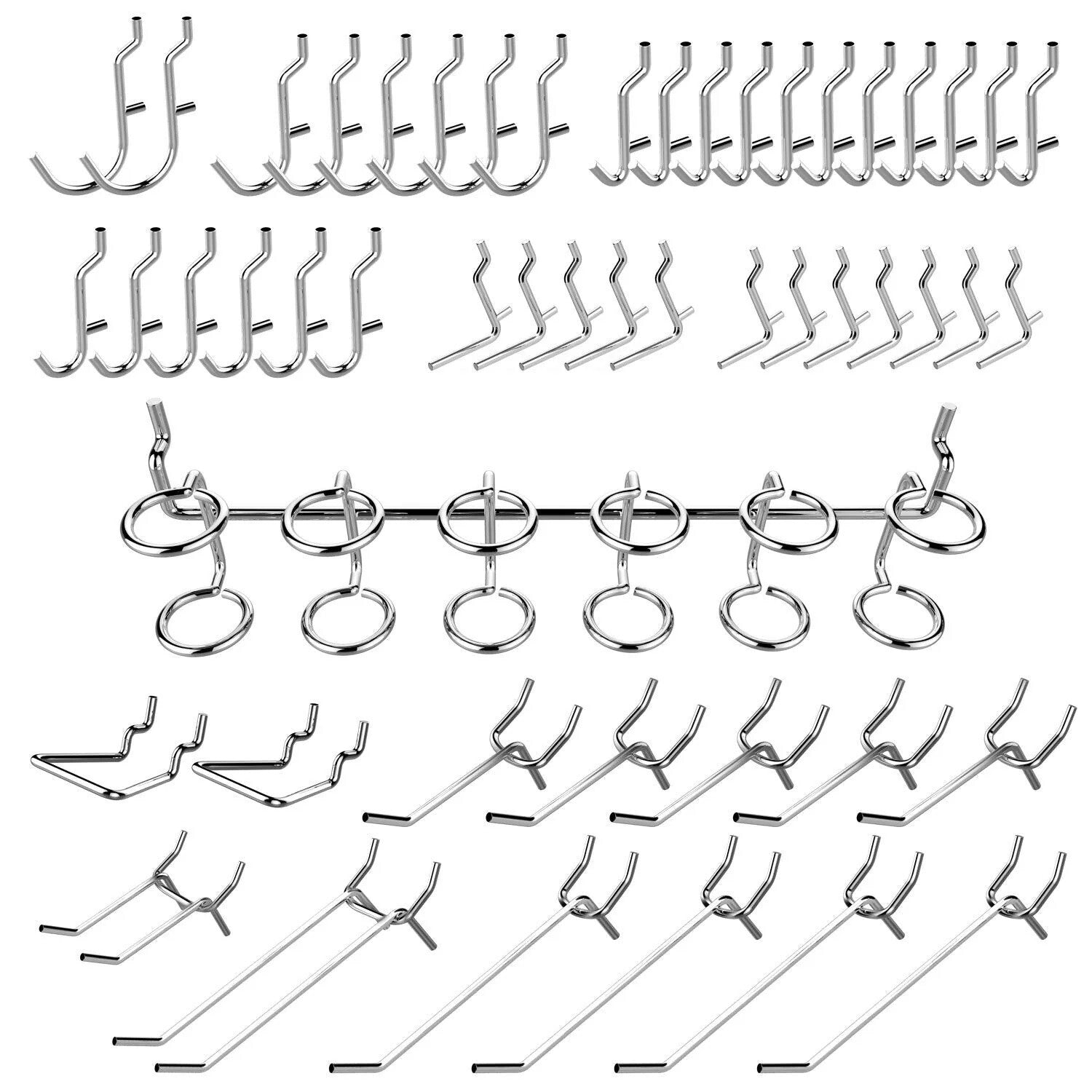 STARK TOOLS 50PC CHROME PLATED PEG BOARD HOOK TOOL ORGA