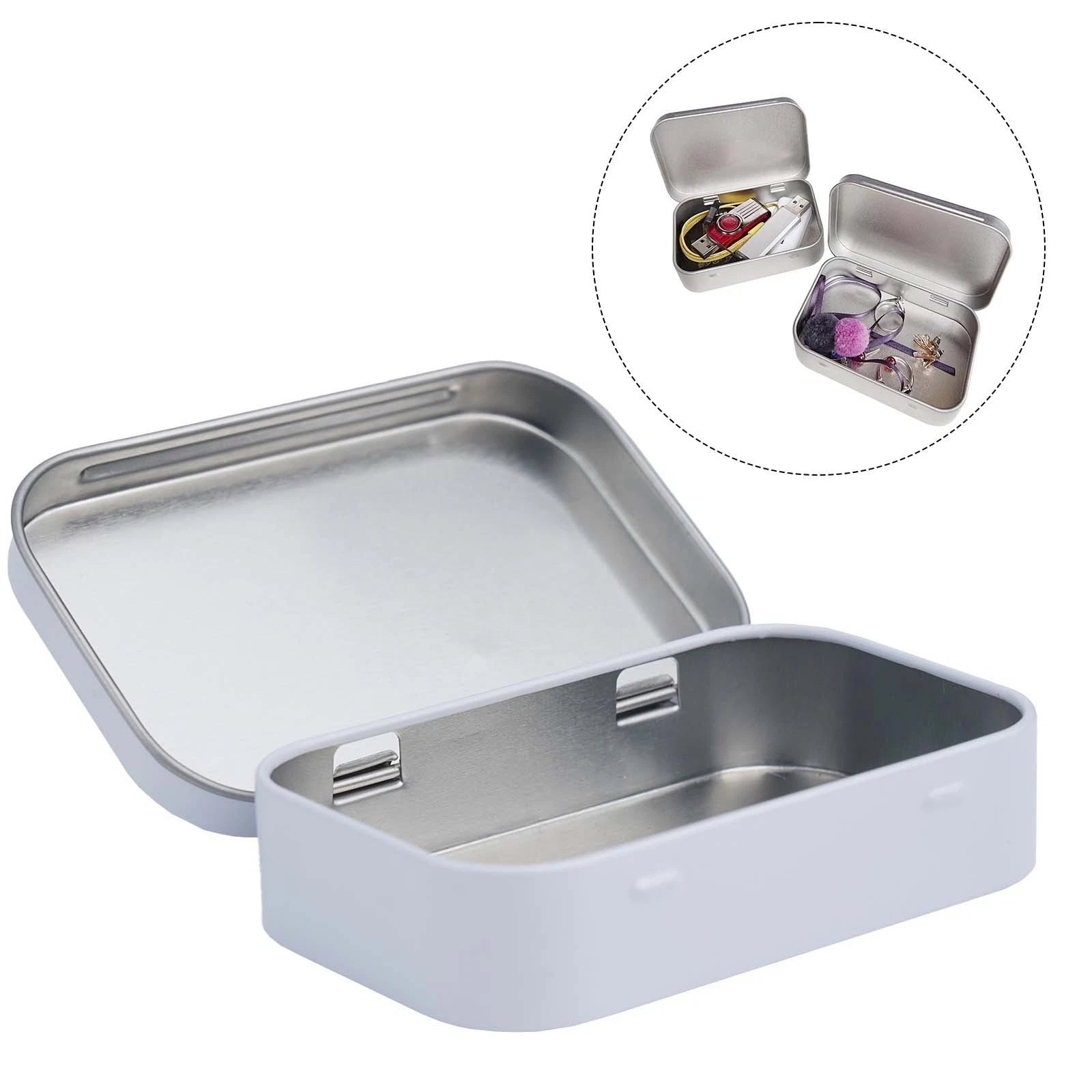Metal Rectangular For Mini Empty Tin Box Tinplate Bin Jar Flip Hinged