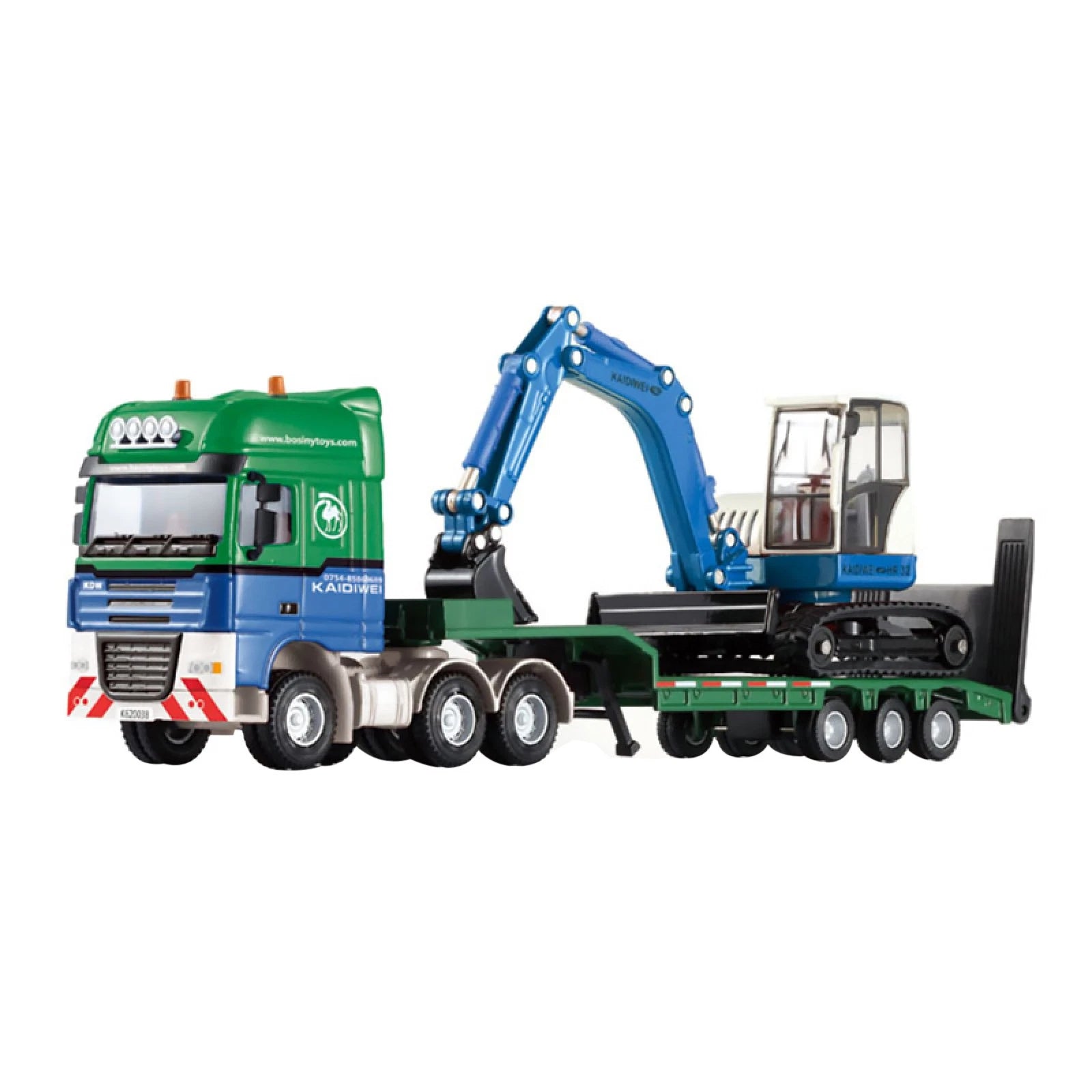 1/50 Flatbed Trailer Loaded Truck Excavator Digger | Built Supply Co