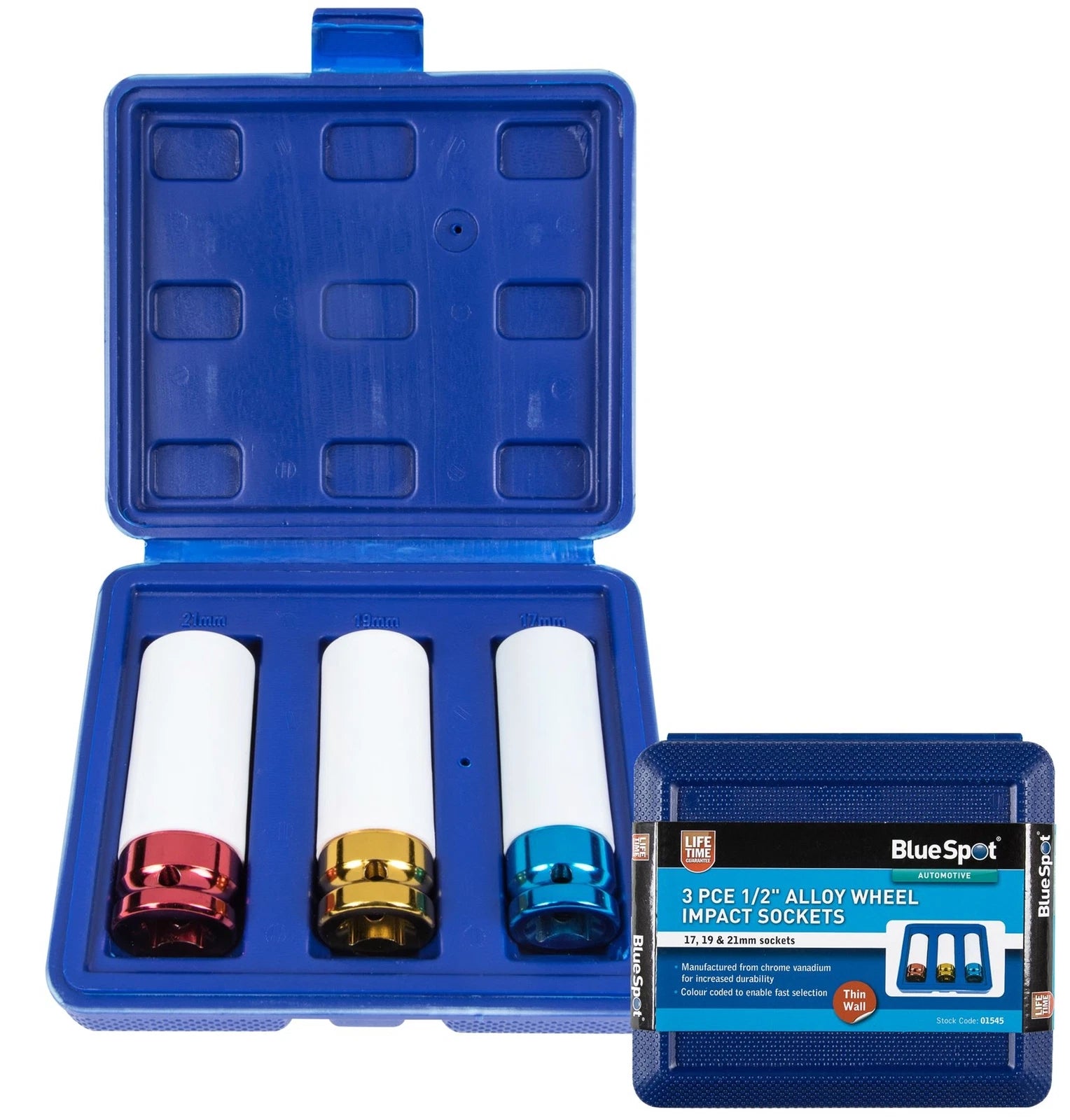 Bluespot Alloy Wheel Nut Impact Socket Set 1/2" Drive 17 19 & 21mm